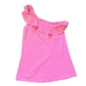 Lilly Pulitzer Pink One Shoulder Ruffle Tank Top Women's Medium Pima Cotton